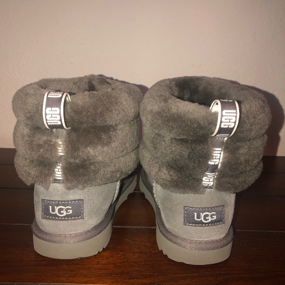 UGG Fluff Mini Quilted Grey Boots in Size 4